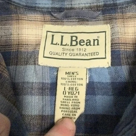 LL Bean Mens Large Flannel Lined Canvas Shirt Jacket Blue Snap Front - Picture 4 of 8